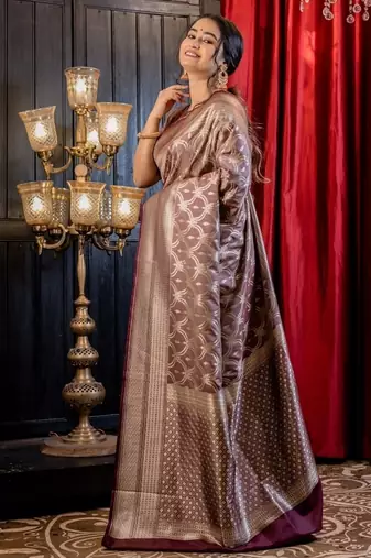 brown woven silk blend blend zari woven all seasons sarees
