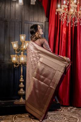 brown woven silk blend blend zari woven all seasons sarees 4