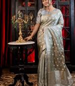 grey woven silk blend blend saree