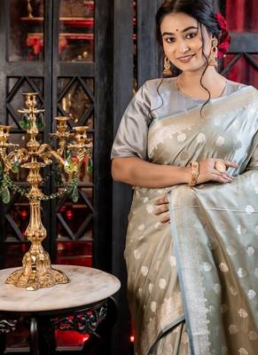 grey woven silk blend blend zari woven all seasons sarees 2