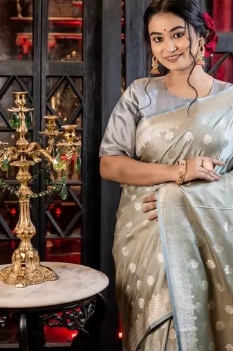grey woven silk blend blend zari woven all seasons sarees