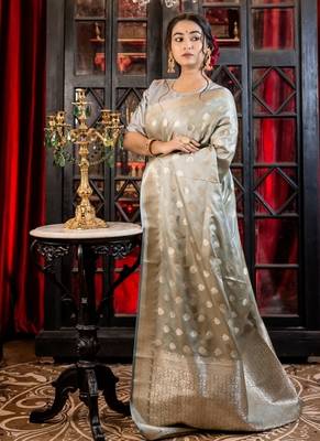 grey woven silk blend blend zari woven all seasons sarees 3