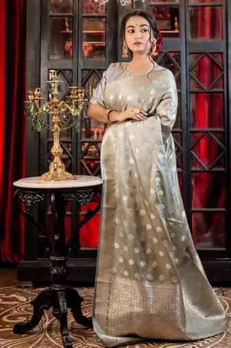 grey woven silk blend blend zari woven all seasons sarees