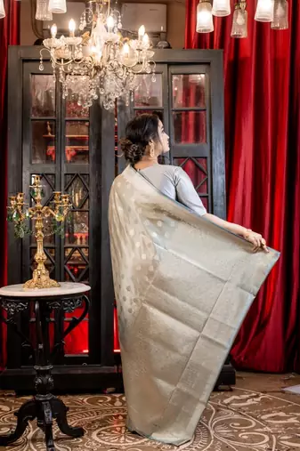 grey woven silk blend blend zari woven all seasons sarees