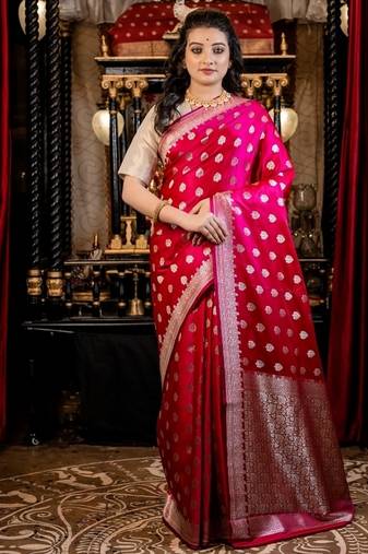magenta woven silk blend blend saree