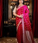 magenta woven silk blend blend saree