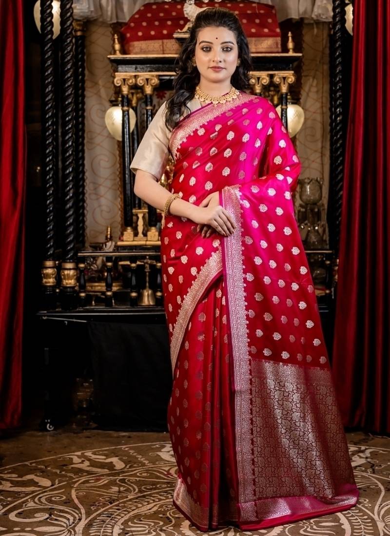 magenta woven silk blend blend saree
