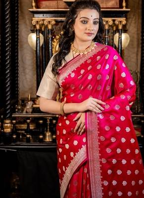 magenta woven silk blend blend zari woven all seasons sarees 2