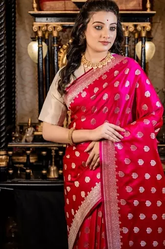 magenta woven silk blend blend zari woven all seasons sarees