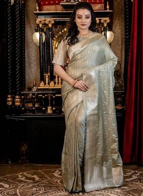 green woven silk blend blend zari woven all seasons sarees 1