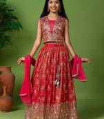 pink faux art silk lehenga choli with embroidery