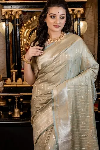 green woven silk blend blend zari woven all seasons sarees