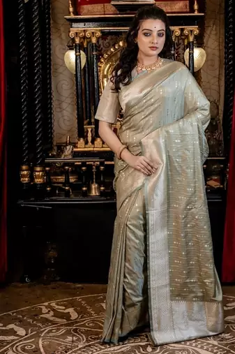 green woven silk blend blend zari woven all seasons sarees