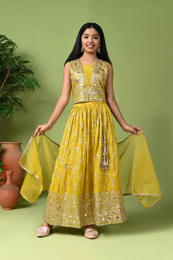 gold embroidered lehenga choli with dupatta