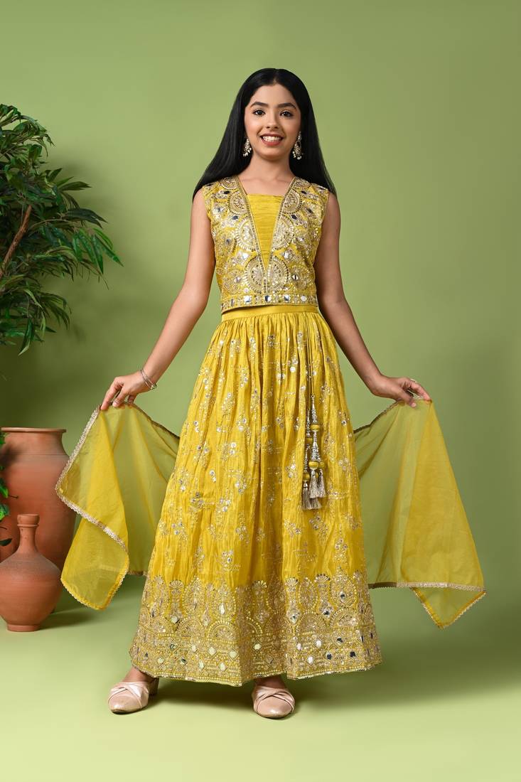 gold embroidered lehenga choli with dupatta