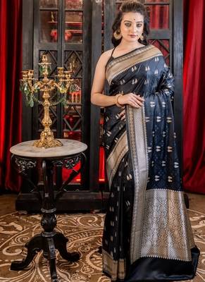 black woven silk blend blend zari woven all seasons sarees 1