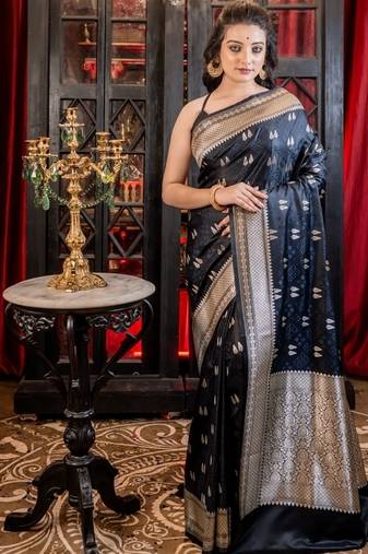 black woven silk blend blend saree