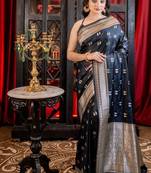 black woven silk blend blend saree