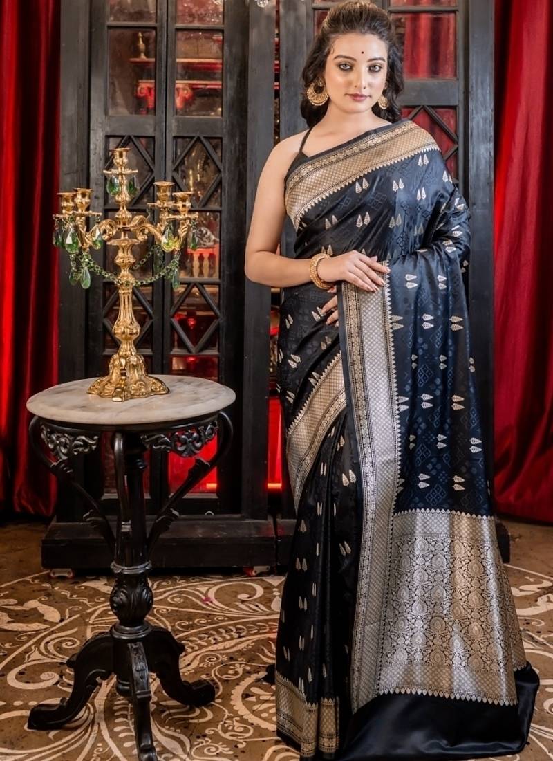 black woven silk blend blend saree