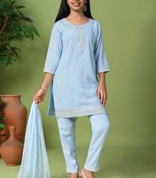 sky blue embroidered kurta pant set with dupatta