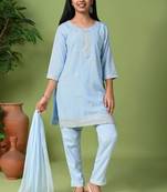 sky blue embroidered kurta pant set with dupatta