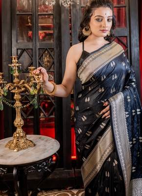 black woven silk blend blend zari woven all seasons sarees 2