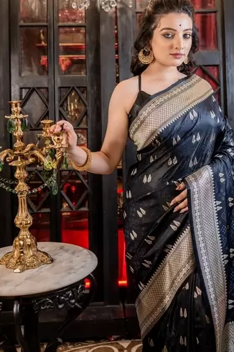 black woven silk blend blend zari woven all seasons sarees