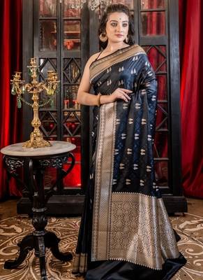black woven silk blend blend zari woven all seasons sarees 3
