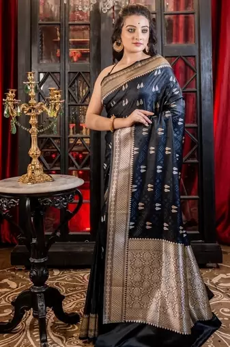black woven silk blend blend zari woven all seasons sarees