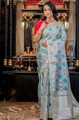 blue woven silk blend blend saree