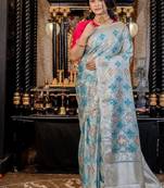 blue woven silk blend blend saree