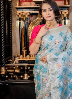 blue woven silk blend blend zari woven all seasons sarees 2