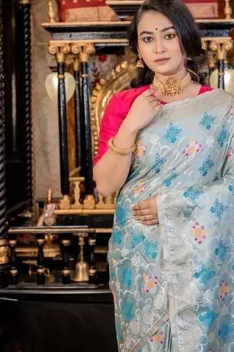 blue woven silk blend blend zari woven all seasons sarees