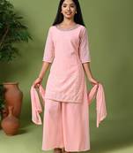 pink embroidered georgette kurta palazzo set