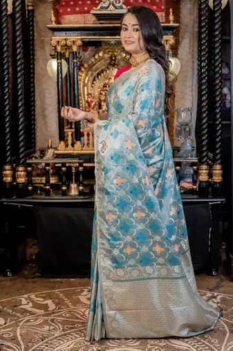 blue woven silk blend blend zari woven all seasons sarees