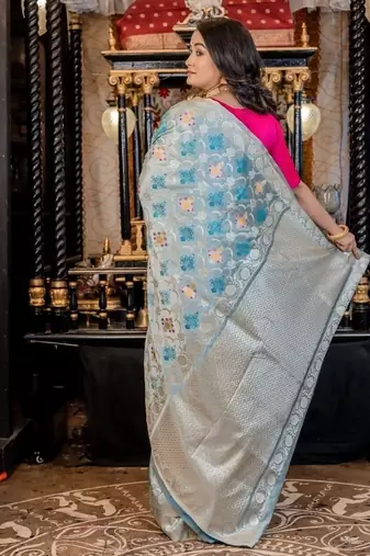 blue woven silk blend blend zari woven all seasons sarees