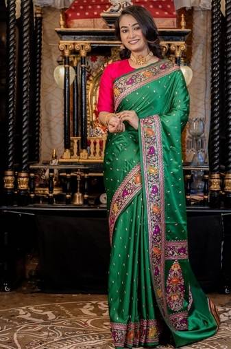 green woven silk blend blend saree