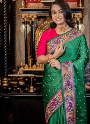 green woven silk blend blend zari woven all seasons sarees 2