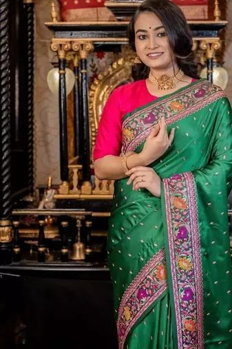green woven silk blend blend zari woven all seasons sarees