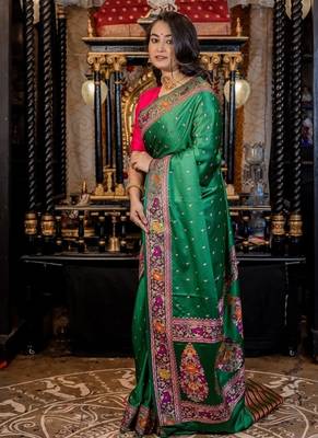 green woven silk blend blend zari woven all seasons sarees 3