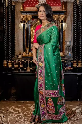 green woven silk blend blend zari woven all seasons sarees