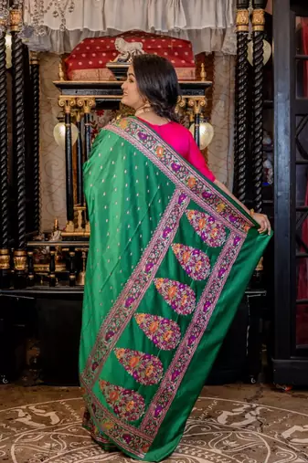 green woven silk blend blend zari woven all seasons sarees