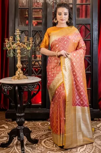 yellow woven silk blend blend saree