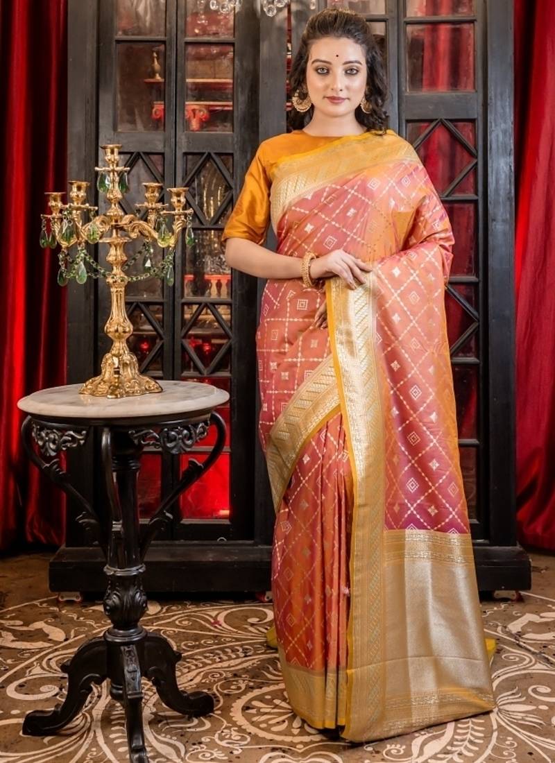 yellow woven silk blend blend saree