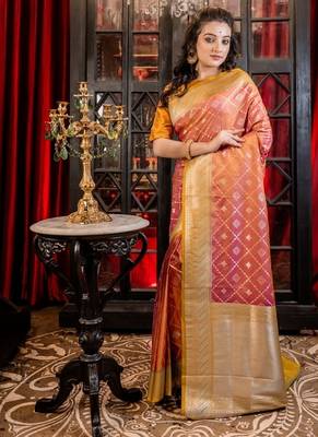 yellow woven silk blend blend zari woven all seasons sarees 3