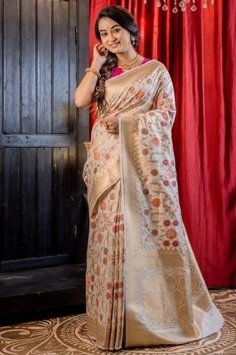 white woven silk blend blend saree