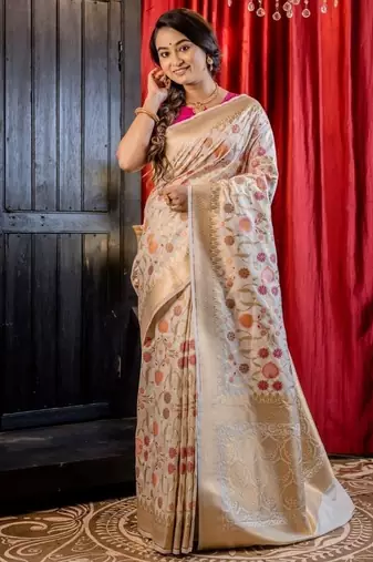 white woven silk blend blend saree