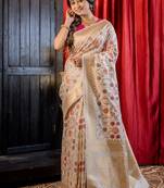 white woven silk blend blend saree