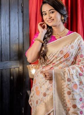 white woven silk blend blend zari woven all seasons sarees 2