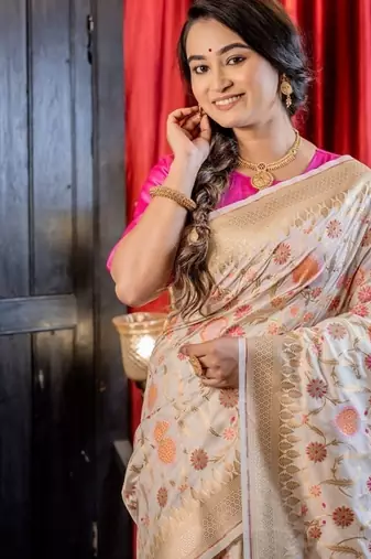 white woven silk blend blend zari woven all seasons sarees